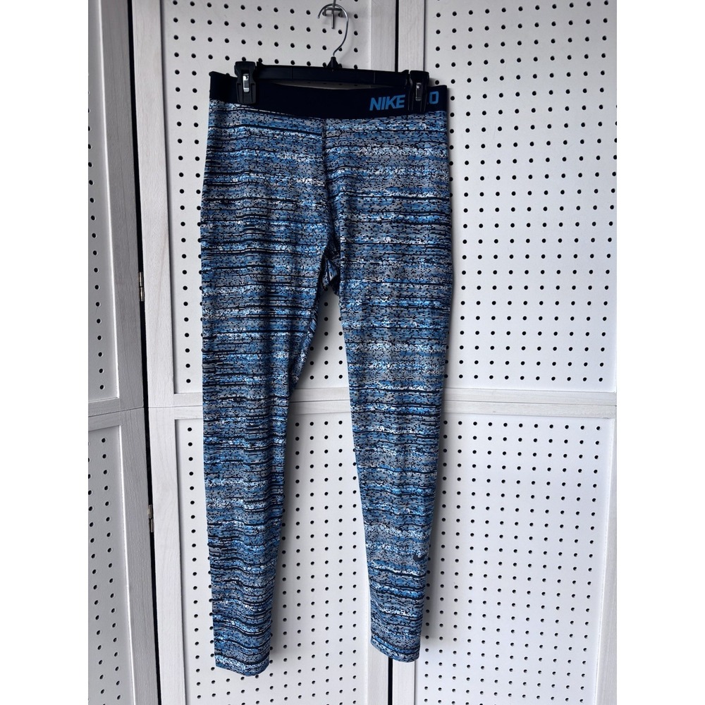 Nike Pro Dri Fit Leggings Running Athletic Women's Lg Blue Black Stretch